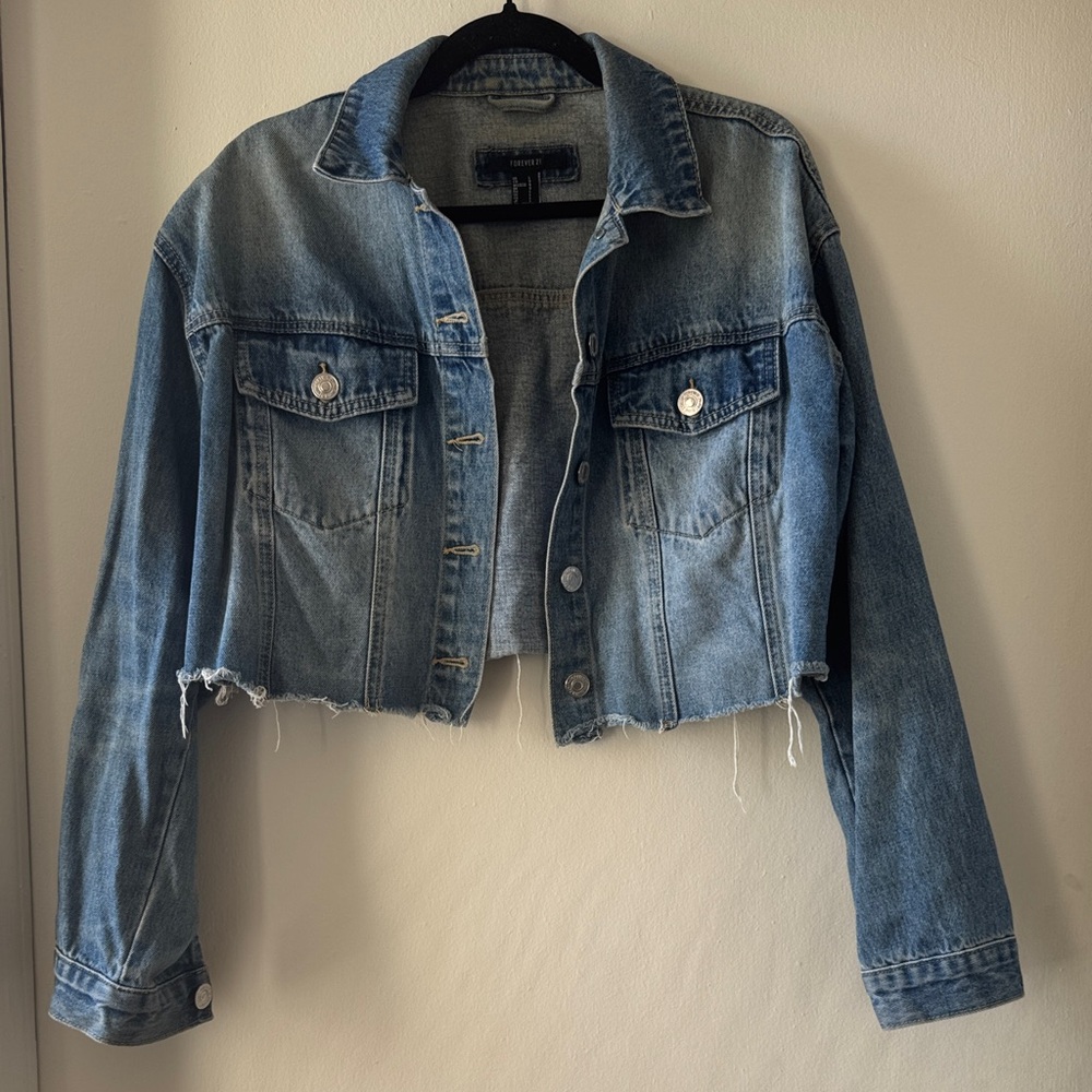 Forever 21 Cropped Blue Jean Jacket